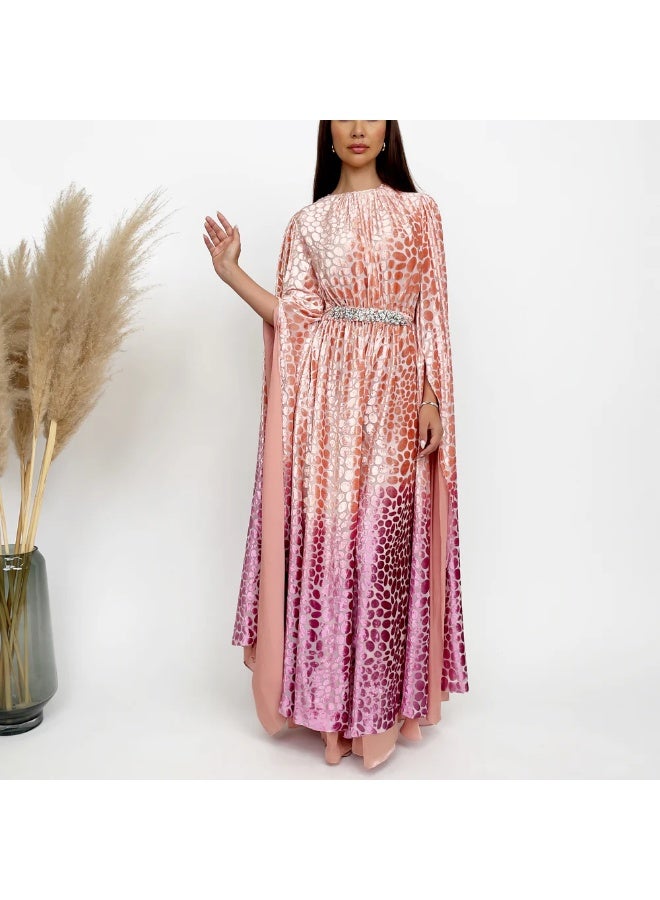 QABEELA RAM24 OMBRÉ PEACH PINK DEVORÉ JUMPSUIT - Image 1